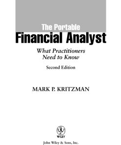 The Portable Financial Analyst What Practitioners Need to Know 2nd Edition by Mark Kritzman ISBN 0471473435 9780471473435